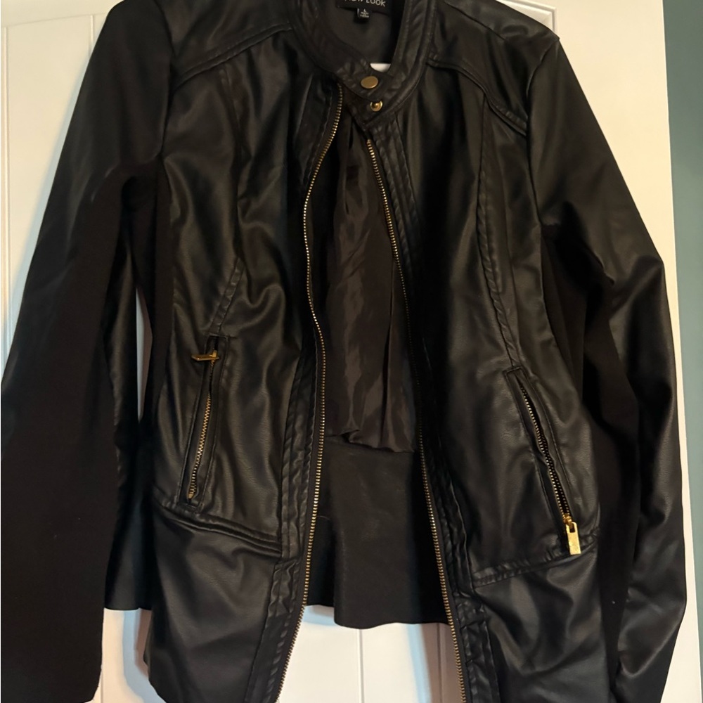 New Look Black Leather Jacket with Gold Accents